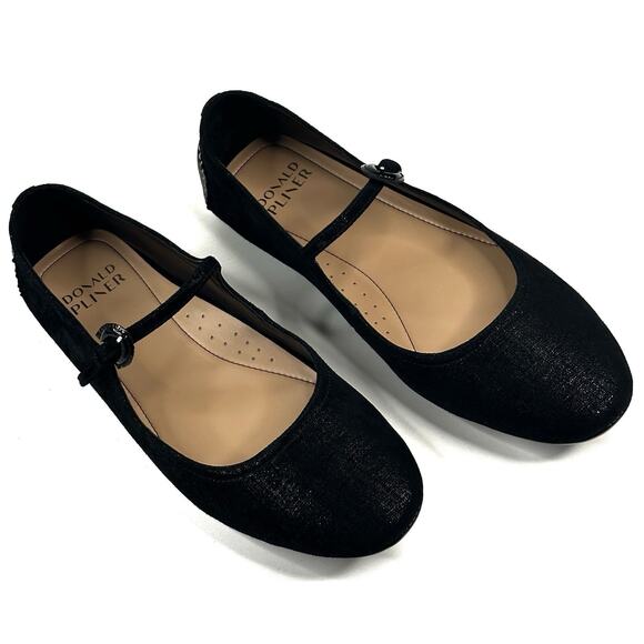 Donald Pliner Rumma Black Metallic Leather Mary Jane Flat Womens 10M New $188 - Picture 1 of 10